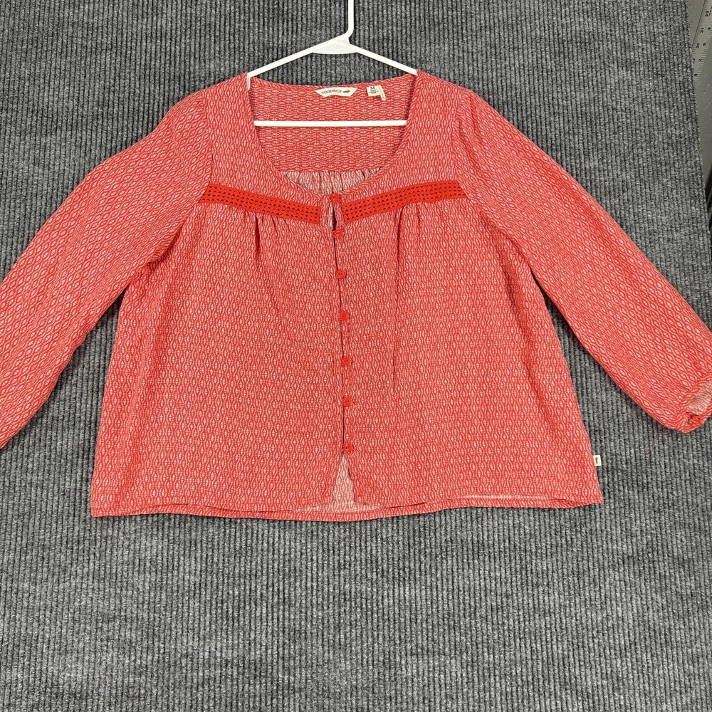 Toad&Co Shirt Womens Medium Red Button Front Lace Trim Long‎ Sleeve Blouse - Picture 3 of 13